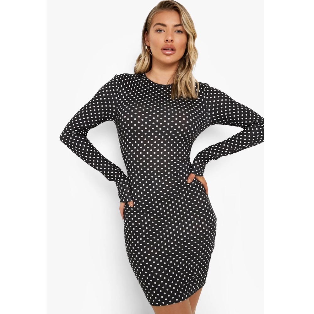 Polka Dot Long Sleeve Mini Dress